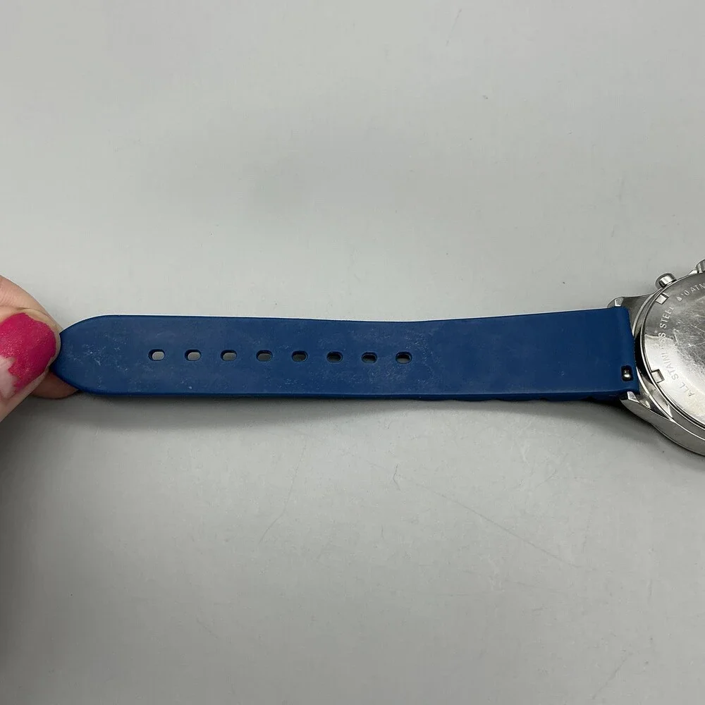 Fossil Maddox CH-2474 Mens Watch 38mm Blue Silicone Chronograph Stainless
